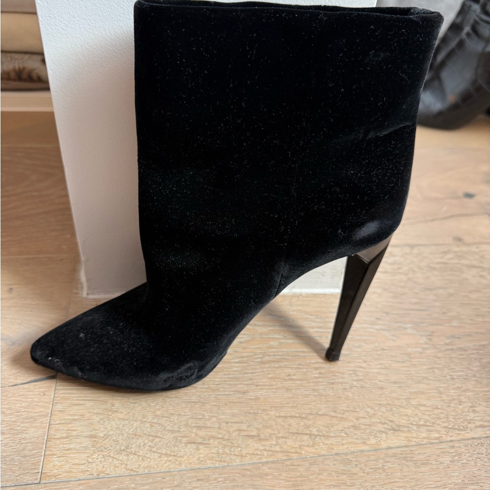Saint Laurent Black Velvet Heeled Boots